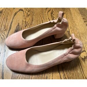 Everlane The Day Heel Pink Italian Suede Block Heel Ballet Pump Size 8